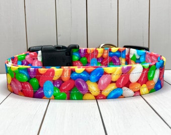 Spring Dog Collar, Handmade, Fabric Covered Nylon Webbing Core ~ Jelly Beans