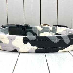 Camouflage Dog Collar, Handmade, Fabric Covered Nylon Webbing Core Gray Camo image 1