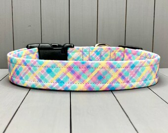 Spring Dog Collar, Handmade, Fabric Covered Nylon Webbing Core ~ Spring Plaid