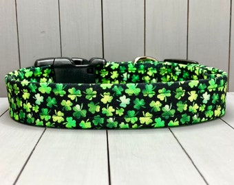 St. Patrick’s Day Dog Collar, Handmade, Fabric Covered Nylon Webbing Core ~ Mini Shamrocks