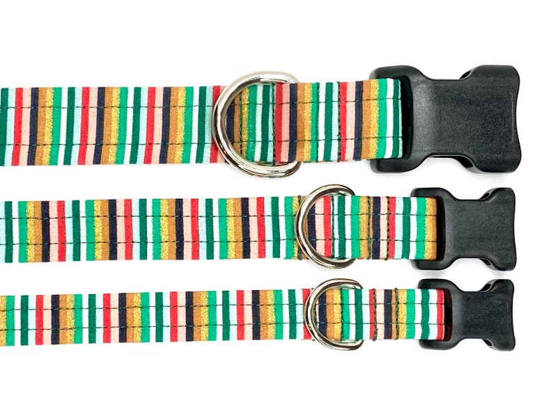 Holiday Dog Collar, Handmade, Fabric Covered Nylon Webbing Core Multi Gold Metallic Stripes image 3