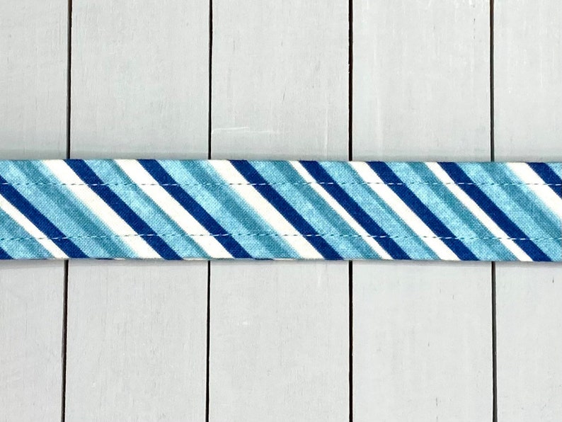Striped Dog Collar, Handmade, Fabric Covered Nylon Webbing Core Blue Stripes image 3