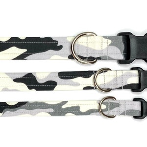 Camouflage Dog Collar, Handmade, Fabric Covered Nylon Webbing Core Gray Camo image 3