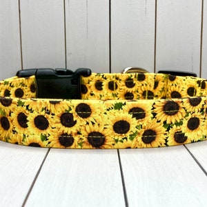 Floral Dog Collar, Handmade, Fabric Covered Nylon Webbing Core Sunflowers image 1