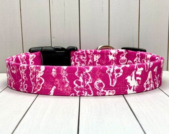 Floral Dog Collar, Handmade, Fabric Covered Nylon Webbing Core ~ Fuchsia Botanical Floral