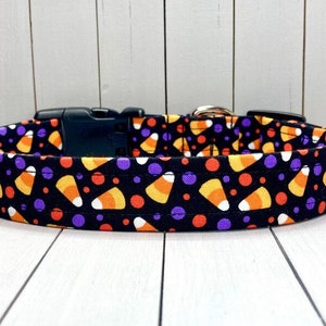 Halloween Dog Collar, Handmade, Fabric Covered Nylon Webbing Core ~ Black Candy Corn