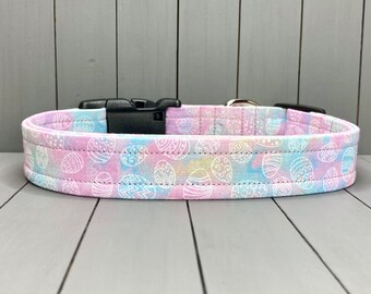 Spring Dog Collar, Handmade, Fabric Covered Nylon Webbing Core ~ Pastel Easter Eggs