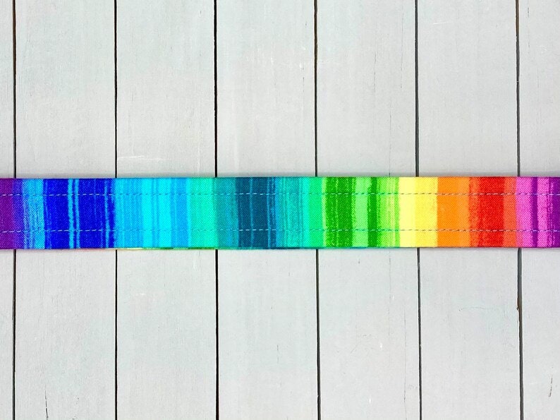 Rainbow Dog Collar, Handmade, Fabric Covered Nylon Webbing Core Rainbow Stripe 画像 3
