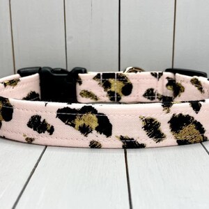 Animal Print Dog Collar, Handmade, Fabric Covered Nylon Webbing Core ~ Blush Pink Metallic Leopard