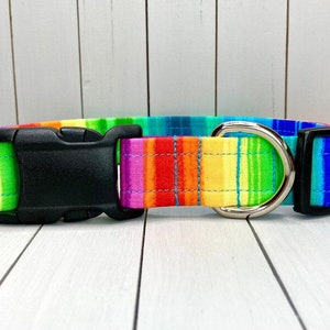 Rainbow Dog Collar, Handmade, Fabric Covered Nylon Webbing Core Rainbow Stripe image 2