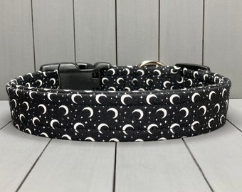 Halloween Dog Collar, Handmade, Fabric Covered Nylon Webbing Core ~ Black Moons