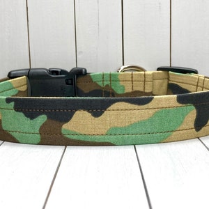 Handmade Dog Collar, Fabric Covered Nylon: Army Green Camouflage
