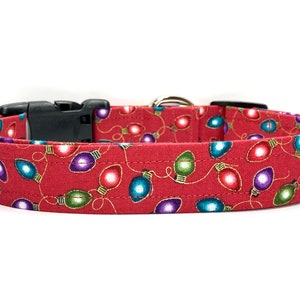 Holiday Dog Collar, Handmade, Fabric Covered Nylon Webbing Core ~ Red Lights