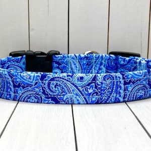Paisley Dog Collar, Handmade, Fabric Covered Nylon Webbing Core ~ Blue Paisley