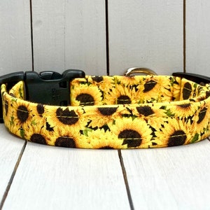 Floral Dog Collar, Handmade, Fabric Covered Nylon Webbing Core Sunflowers image 5