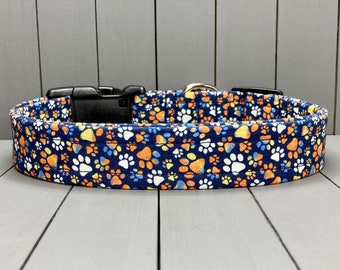 Paw Print Dog Collar, Handmade, Fabric Covered Nylon Webbing Core ~ Tie-Dye Paw Prints