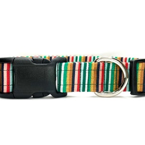 Holiday Dog Collar, Handmade, Fabric Covered Nylon Webbing Core Multi Gold Metallic Stripes image 2