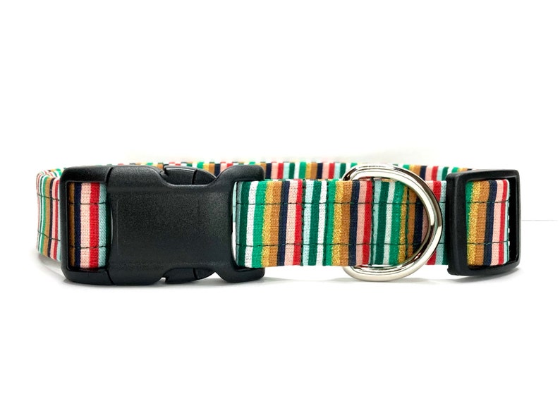 Holiday Dog Collar, Handmade, Fabric Covered Nylon Webbing Core Multi Gold Metallic Stripes image 2