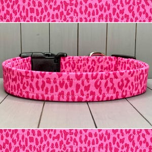 Handmade Dog Collar, Fabric Covered Nylon: Pink Leopard Print