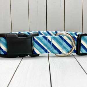 Striped Dog Collar, Handmade, Fabric Covered Nylon Webbing Core Blue Stripes image 2