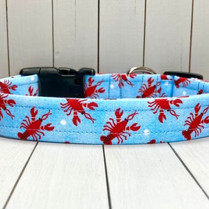 Summer Dog Collar, Handmade, Fabric Covered Nylon Webbing Core ~ Lobsters