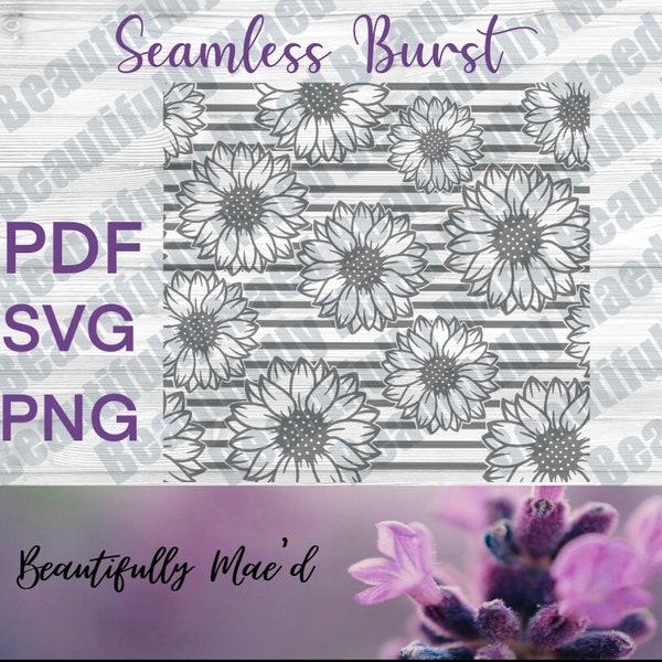 Sunflower and Stripes Straight Seamless Burst |PNG SVG PDF Seamless Burst Wrap | Straight Stencil Template | Floral Burst