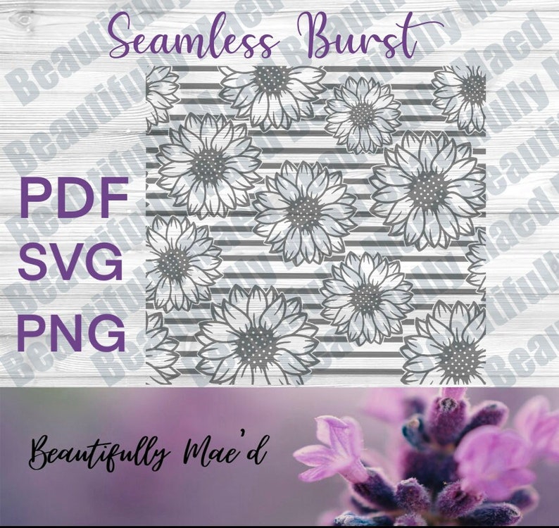 Sunflower and Stripes Straight Seamless Burst PNG SVG PDF Seamless Burst Wrap Straight Stencil Template Floral Burst image 1