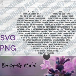 If You Only Knew Lyric Heart SVG PNG Song Digital Download