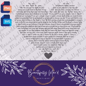 May include: A digital design featuring song lyrics arranged in a heart shape. The design includes the text "Beautifully Mae'd Boutique" in a circular logo, and PNG and SVG file type icons.