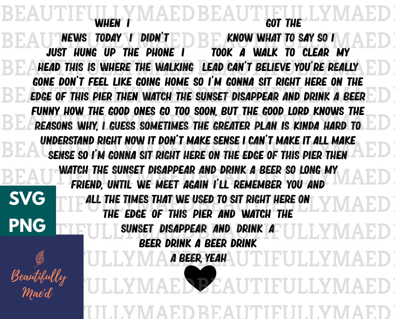 Drink a Beer Lyric Heart SVG PNG Song Digital Download - Etsy
