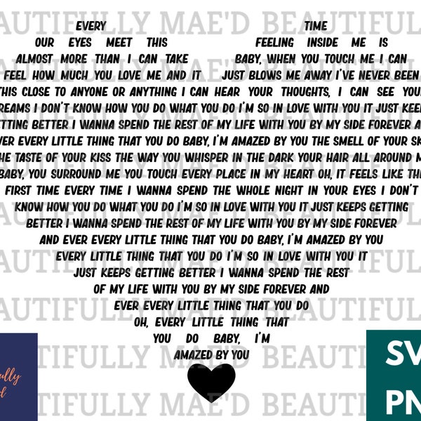 Amazed Lyric Heart SVG PNG Song Digital Download