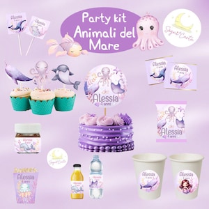 Party kit Animali del mare viola bomboniere confetti compleanno battesimo