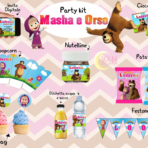 Party kit Masha e orso bomboniere confetti compleanno battesimo