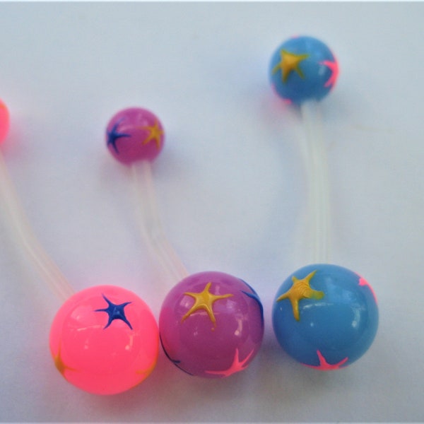 Star Splatter Bioflex Belly Bar soft and comfy 6mm to pregnancy cut to size