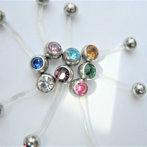 Double Gem Bioflex Belly Bar, 6mm to 50mm