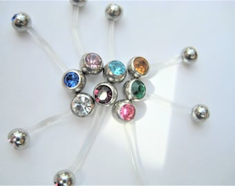 Double Gem Bioflex Belly Bar, 6mm to 50mm