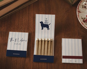 Personalized Matchboxes for Wedding/Retro Striped Wedding Matches/Bulk Custom Match Favors/Sketch Art Dog Wedding Favors/Engagement Matches