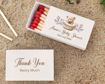 Teddy Bear Baby Shower Matchboxes, Welcome Baby Shower Favors, Personalized Baby Shower Gifts for Guests, Sprinkle Party Decorations Idea