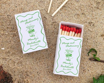 Personalized Matchboxes Wedding,Margs and Matrimony Bachelorette Favors,Custom Party Matches,Margarita Theme Final Fiesta,Retro Groovy Decor