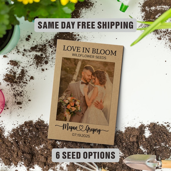 Personalized Wedding Photo Seed Favors Wedding Favors Custom Wildflower Photo Seed Packet Favors Love is Bloom Favors Love in Bloom Favors