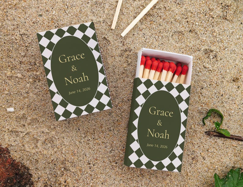 Custom Wedding Matchboxes | Personalized Preppy Checkerboard Emerald ...