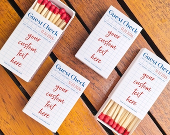 Personalized Guest Check Matchboxes | Custom Text Matchbox Favors | Vintage Diner Style Matchboxes | Birthday Matchbox Favors
