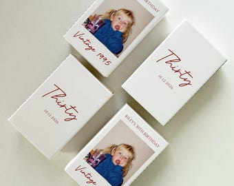Custom Printed Match Boxes/Birthday Matchbox Party Favors/Birthday Matchbook/Personalized Favors for 21st 30th Birthday/Birthday Table Decor