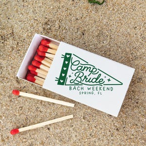Camp Bride Bachelorette Party Favor Matchboxes, Custom Bach Weekend Favors, Camp Bach Matchboxes, Bach Weekend Matches, Camp Bride Gifts