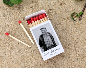 Bulk Funeral Favors for Guests, Custom Memorial Matchboxes, Celebration of Life Favors, Funeral Keepsake, Personalized Photo Match boxes