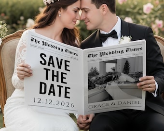 Personalized Wedding Newspaper – Custom Save The Date, Engagement Announcement Wedding Invitation – Printed and Shipped Photo Newspaper Prop