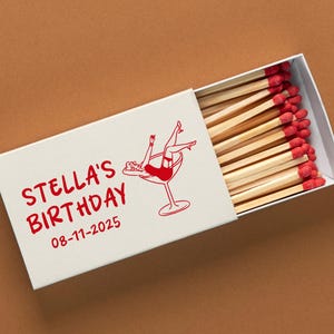 Personalized Birthday Matchbooks/30th Birthday Party Favor/Martini Theme Custom Matches/Girl in Martini Glass/Custom Dirty Thirty Matchboxes