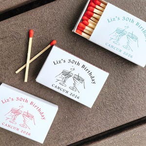 Set of 25 Custom Matches/Bulk Set Birthday Matchboxes/Bachelorette Matchboxes/30th Birthday Party Favors/Personalized Martini-themed Matches