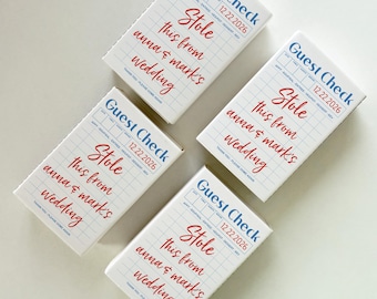 Personalized Guest Check Wedding Favors | Custom Matchboxes | Vintage Diner Style | Wedding Table Decor | Unique Wedding Favors