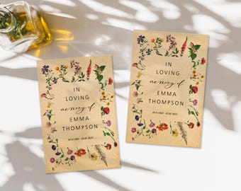 Personalized Memorial Wildflower Seed Packets Funeral Favors Celebration of Life Seed Packet Memorial Service Favor Plantable Memorial Favor